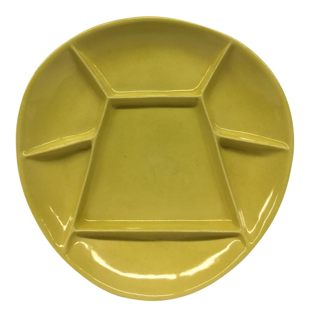 Mid-Century Modern Mustard Green Divided Plate (1 of 8)