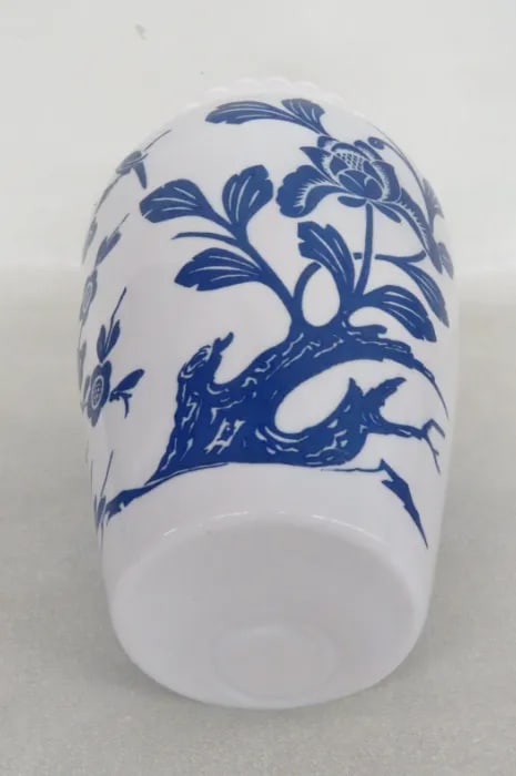 Anchor Hocking Blue Birds Cherry Blossoms Milk Glass Vase - 10