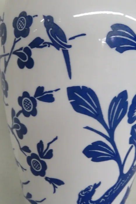 Anchor Hocking Blue Birds Cherry Blossoms Milk Glass Vase - 4