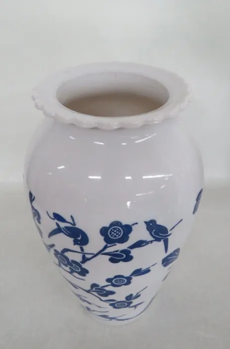 Anchor Hocking Blue Birds Cherry Blossoms Milk Glass Vase - 5