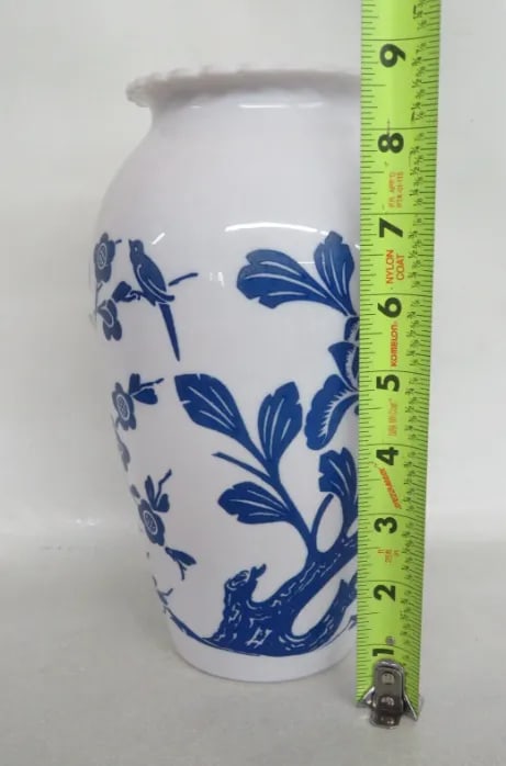 Anchor Hocking Blue Birds Cherry Blossoms Milk Glass Vase - 7