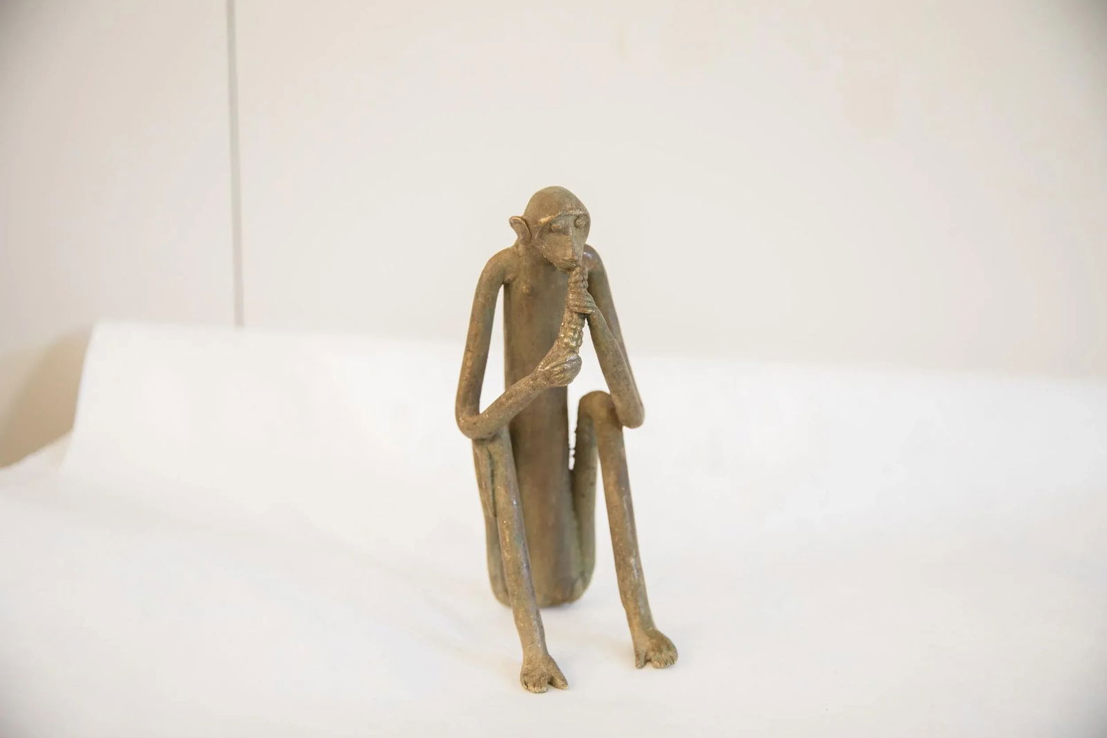 Vintage African Sitting Monkey Eating Sculpture - 6