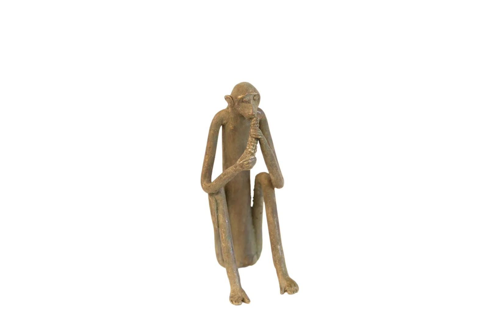 Vintage African Sitting Monkey Eating Sculpture - 8