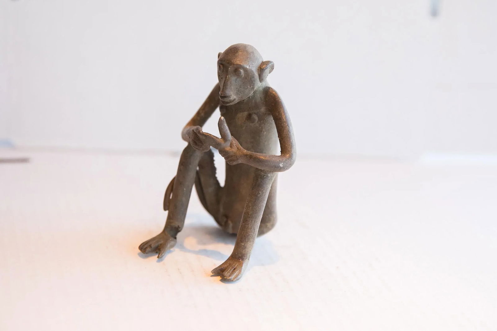Vintage African Sitting Monkey With Banana Sculpture - 4