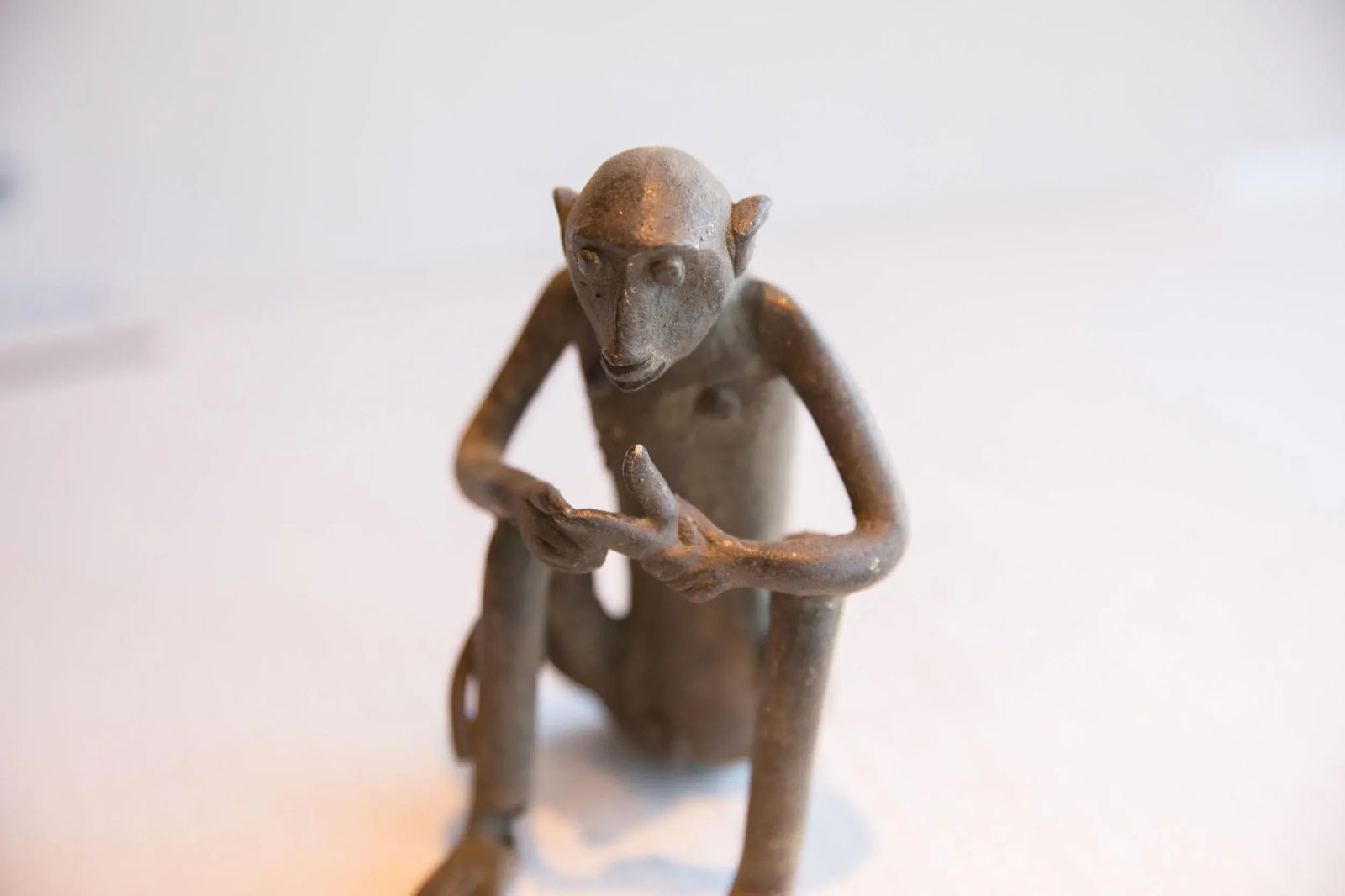 Vintage African Sitting Monkey With Banana Sculpture - 6