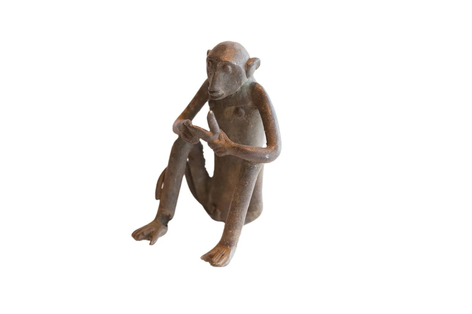 Vintage African Sitting Monkey With Banana Sculpture - 8