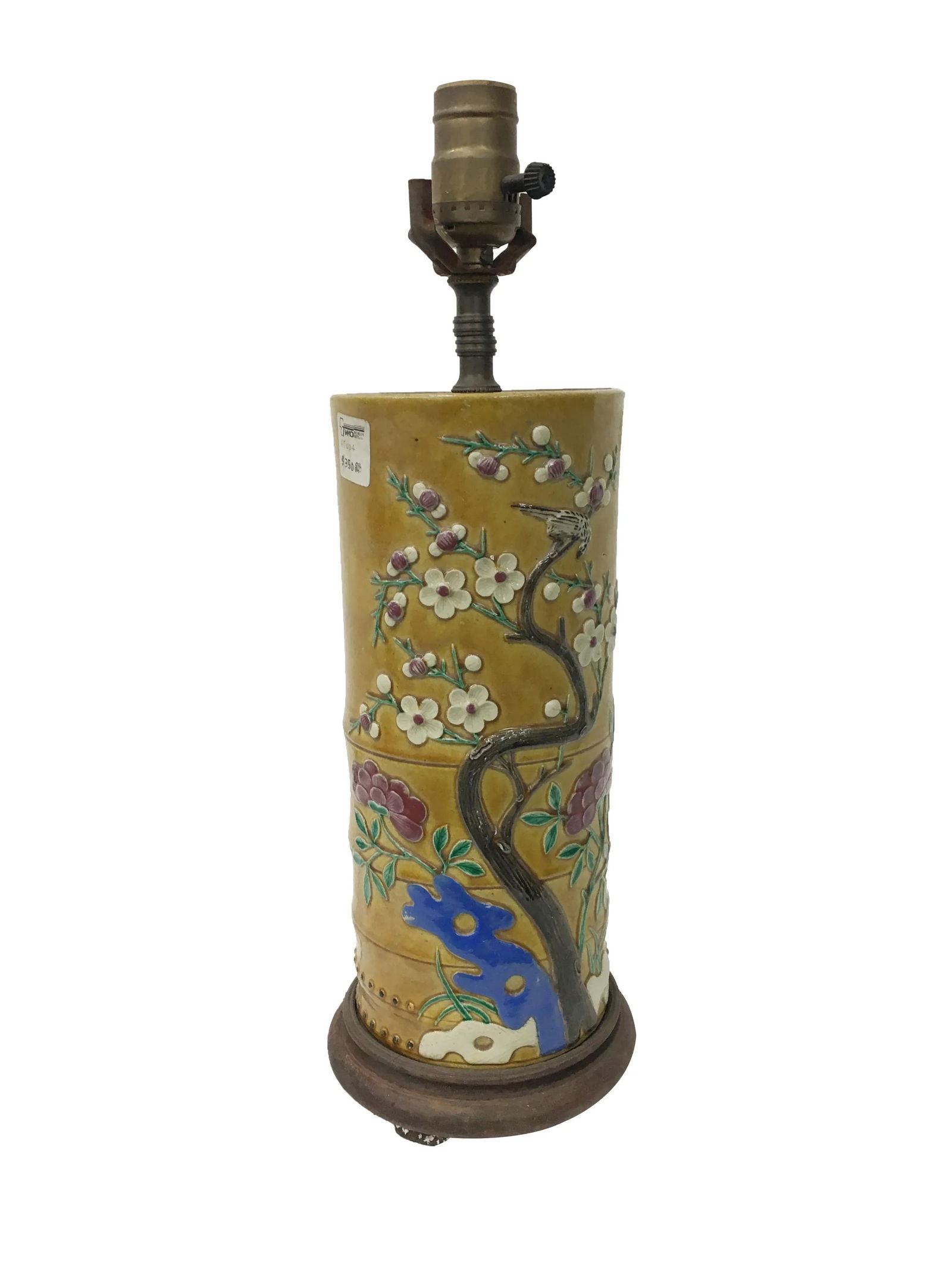 Vintage 19th Centry Chinese Hat Stand Lamp With Garden Scenery - 4
