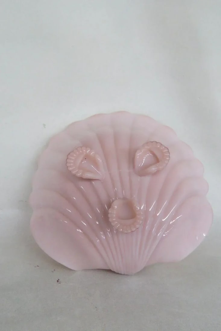 Cambridge Crown Tuscan Style Pink Milk Glass Sea Shell Large Footed Bowl - 10