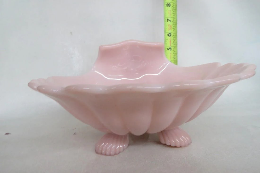 Cambridge Crown Tuscan Style Pink Milk Glass Sea Shell Large Footed Bowl - 5