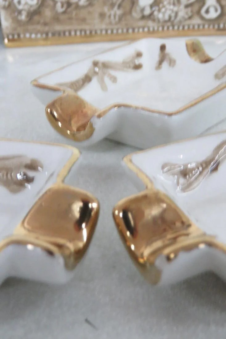 Capodimonte Italy Ceramic Cigarette Holder With 4 Personal Ashtrays - 11