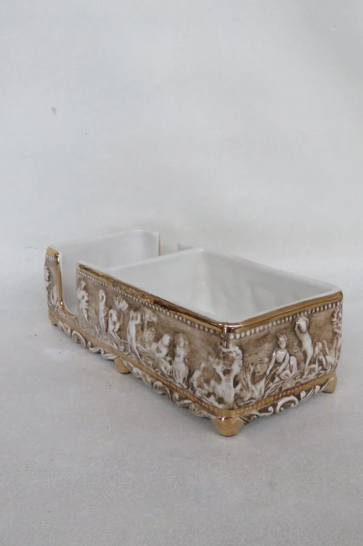 Capodimonte Italy Ceramic Cigarette Holder With 4 Personal Ashtrays - 3