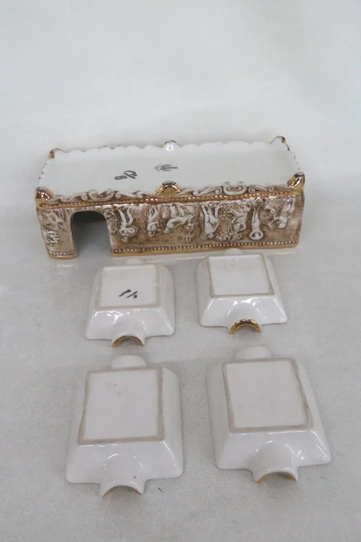 Capodimonte Italy Ceramic Cigarette Holder With 4 Personal Ashtrays - 7