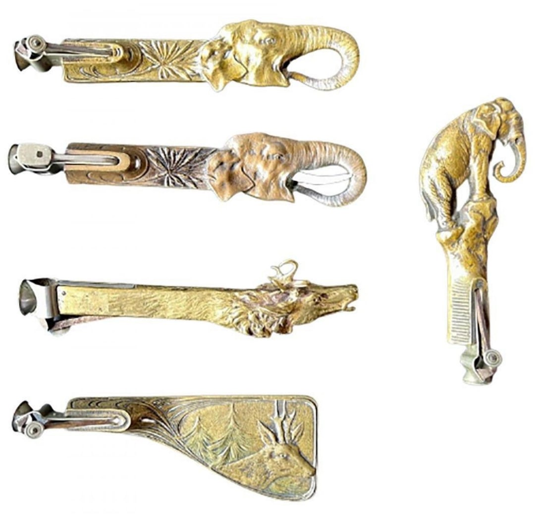 Collection of 5 Antique Metal Cigar Cutters Deer and Elephants - 4