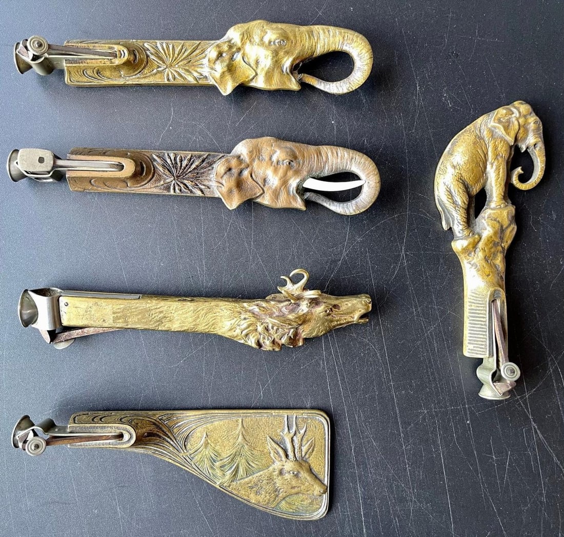 Collection of 5 Antique Metal Cigar Cutters Deer and Elephants - 7