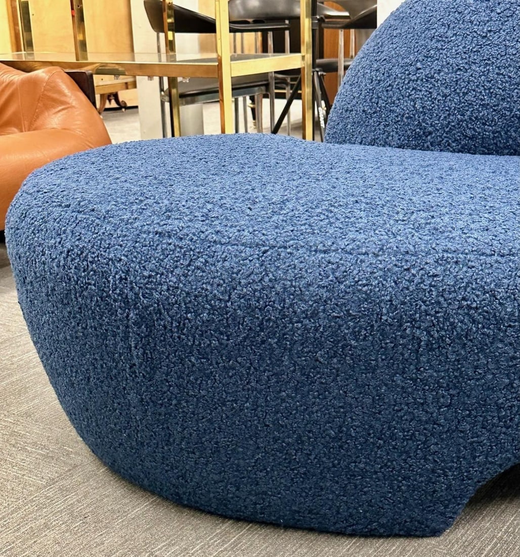 Mid-Century Modern Style Organic Form Kidney Shaped Cloud Sofa, Blue Boucle - 10