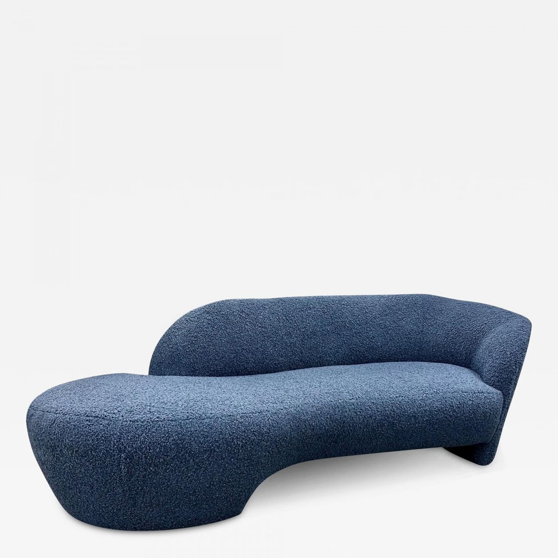 Mid-Century Modern Style Organic Form Kidney Shaped Cloud Sofa, Blue Boucle - 2