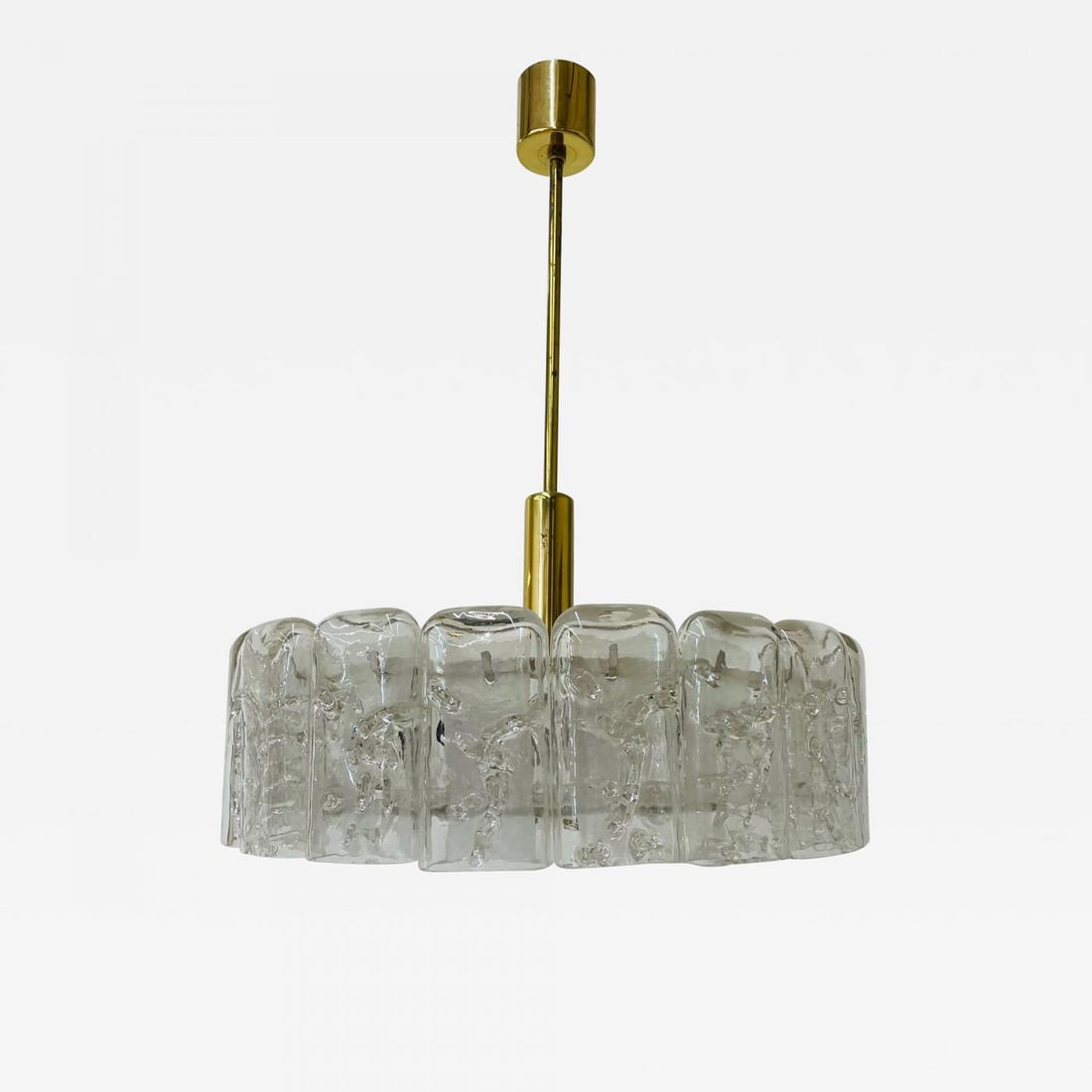 Small Circular German Mid-Century Modern Ice Glass Chandelier / Pendant, 1970s (1 of 12)