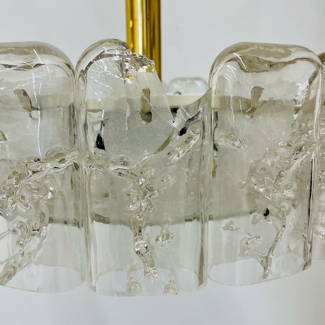 Small Circular German Mid-Century Modern Ice Glass Chandelier / Pendant, 1970s - 4