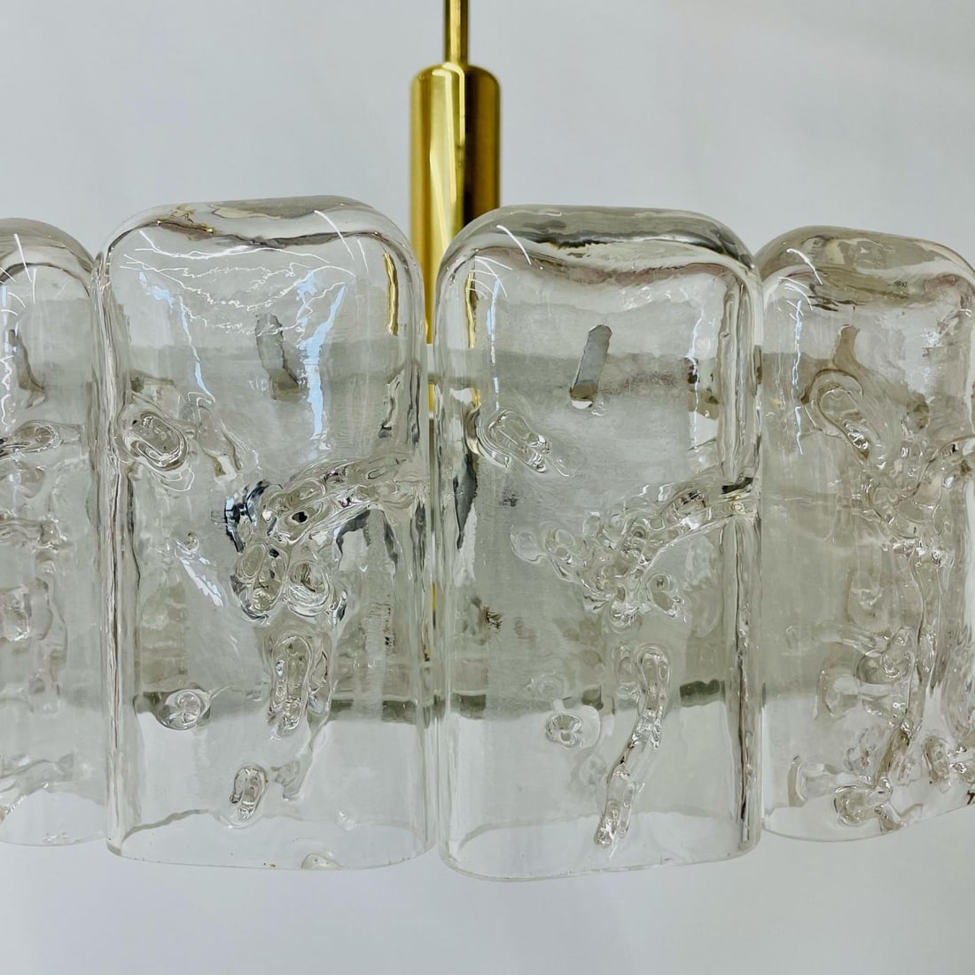 Small Circular German Mid-Century Modern Ice Glass Chandelier / Pendant, 1970s - 5