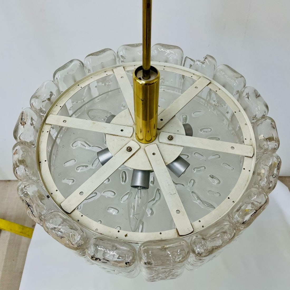 Small Circular German Mid-Century Modern Ice Glass Chandelier / Pendant, 1970s - 7