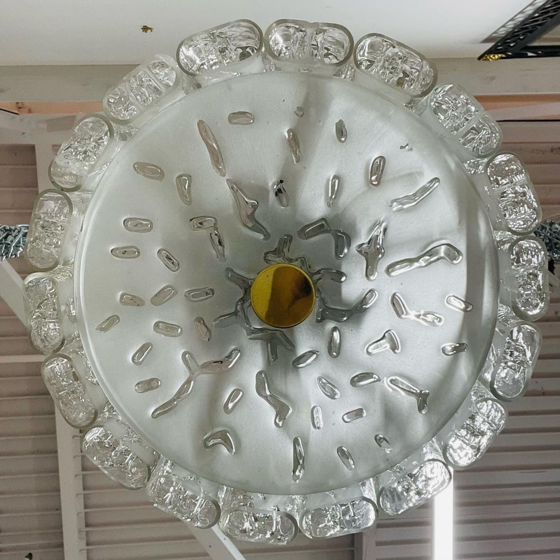 Small Circular German Mid-Century Modern Ice Glass Chandelier / Pendant, 1970s - 8