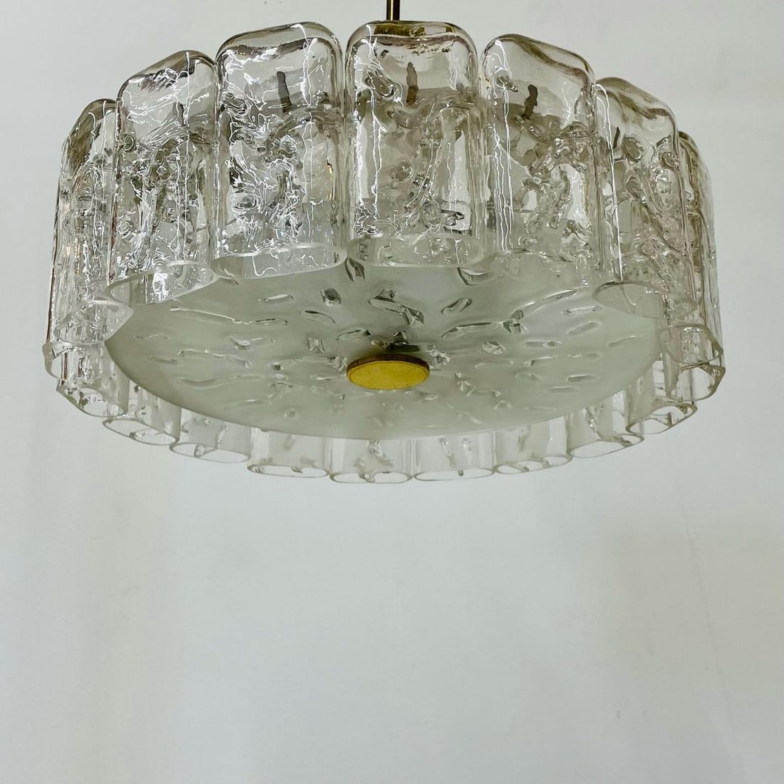 Small Circular German Mid-Century Modern Ice Glass Chandelier / Pendant, 1970s - 9