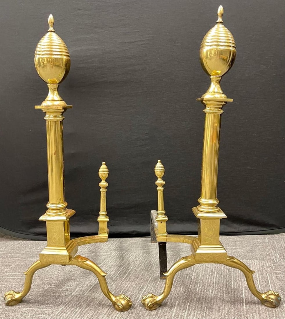 Pair of Large Bronze Georgian Style Andirons - 3
