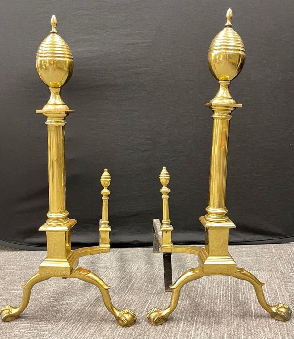 Pair of Large Bronze Georgian Style Andirons - 7