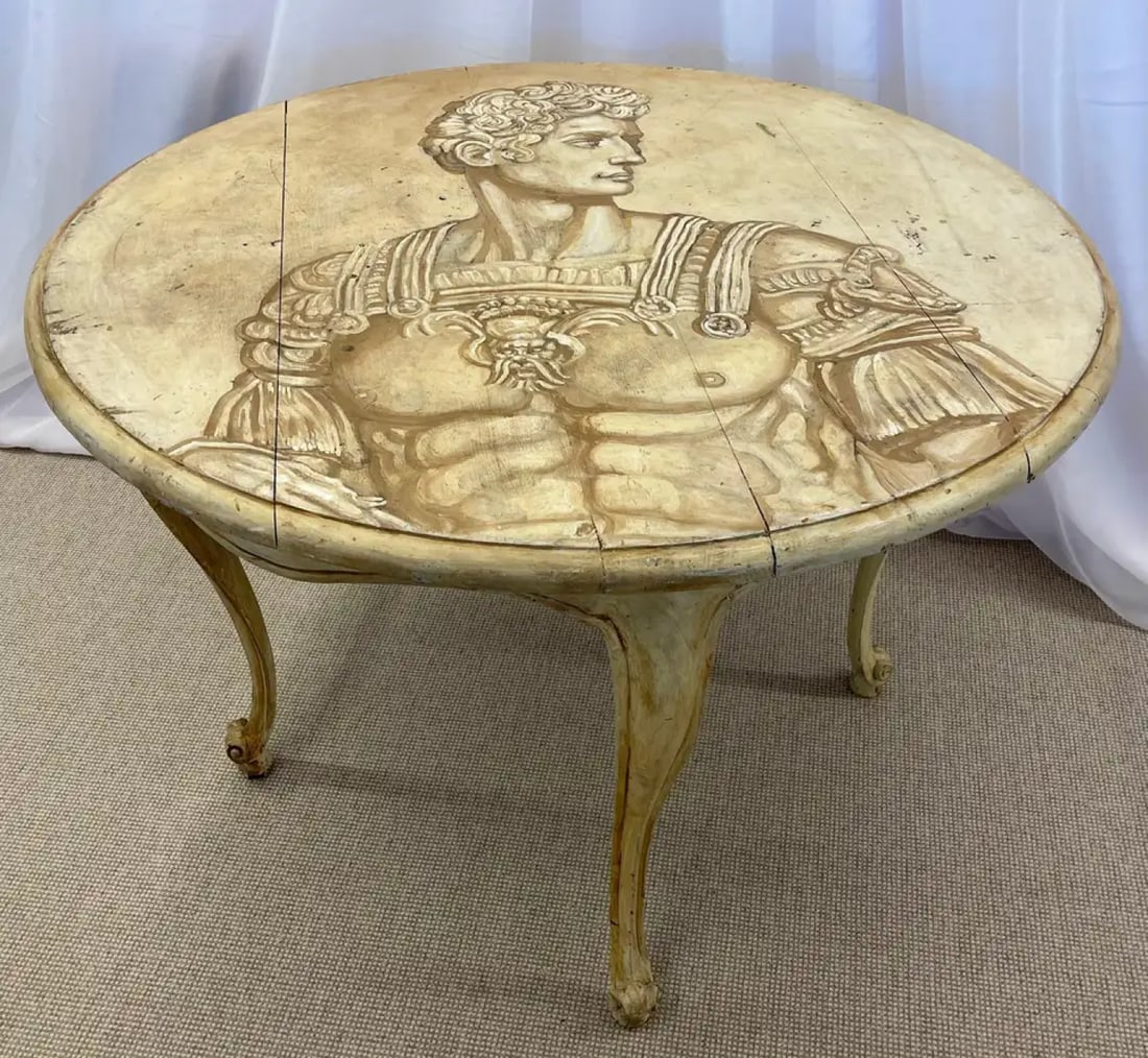 Mid-Century Modern Hand Painted Italian Center Table, Fornasetti Style - 3
