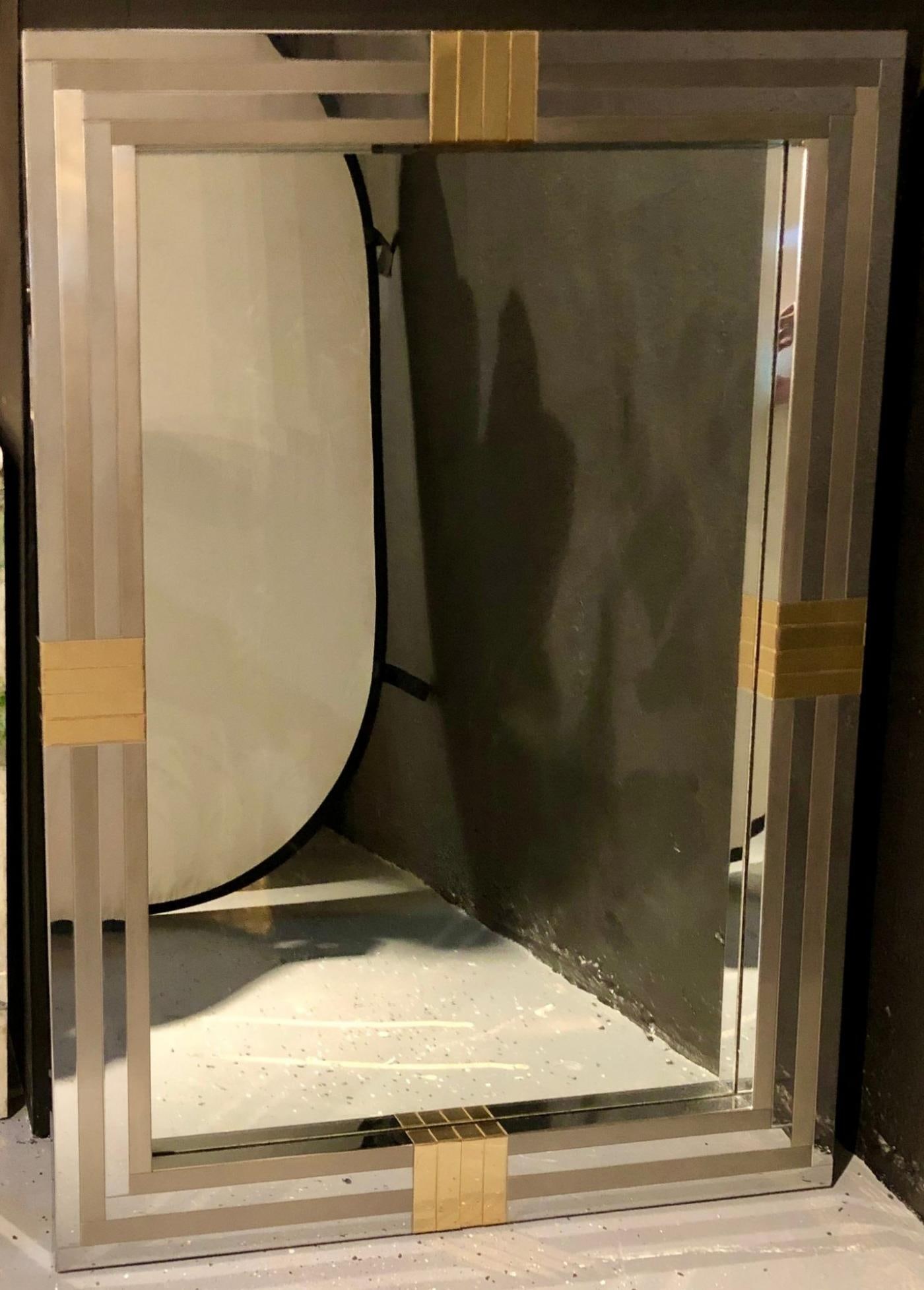 Steel and Brass Hollywood Regency Wall or Console Mirror Manner of Maison Jansen - 10