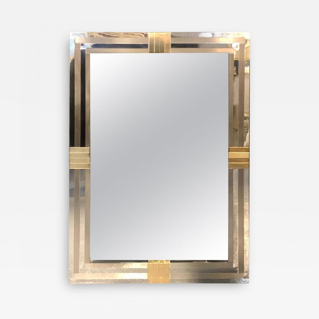 Steel and Brass Hollywood Regency Wall or Console Mirror Manner of Maison Jansen (1 of 12)