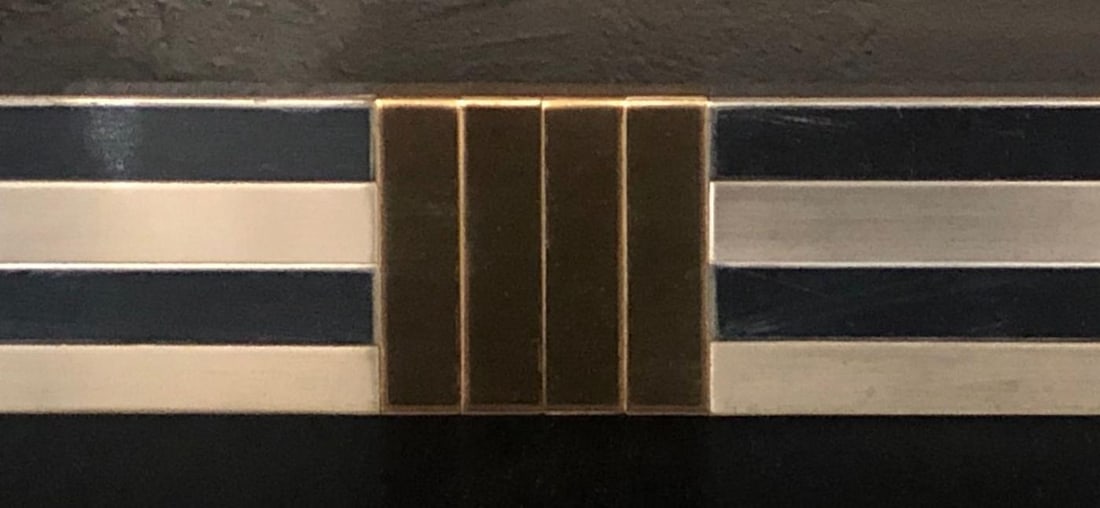 Steel and Brass Hollywood Regency Wall or Console Mirror Manner of Maison Jansen - 5