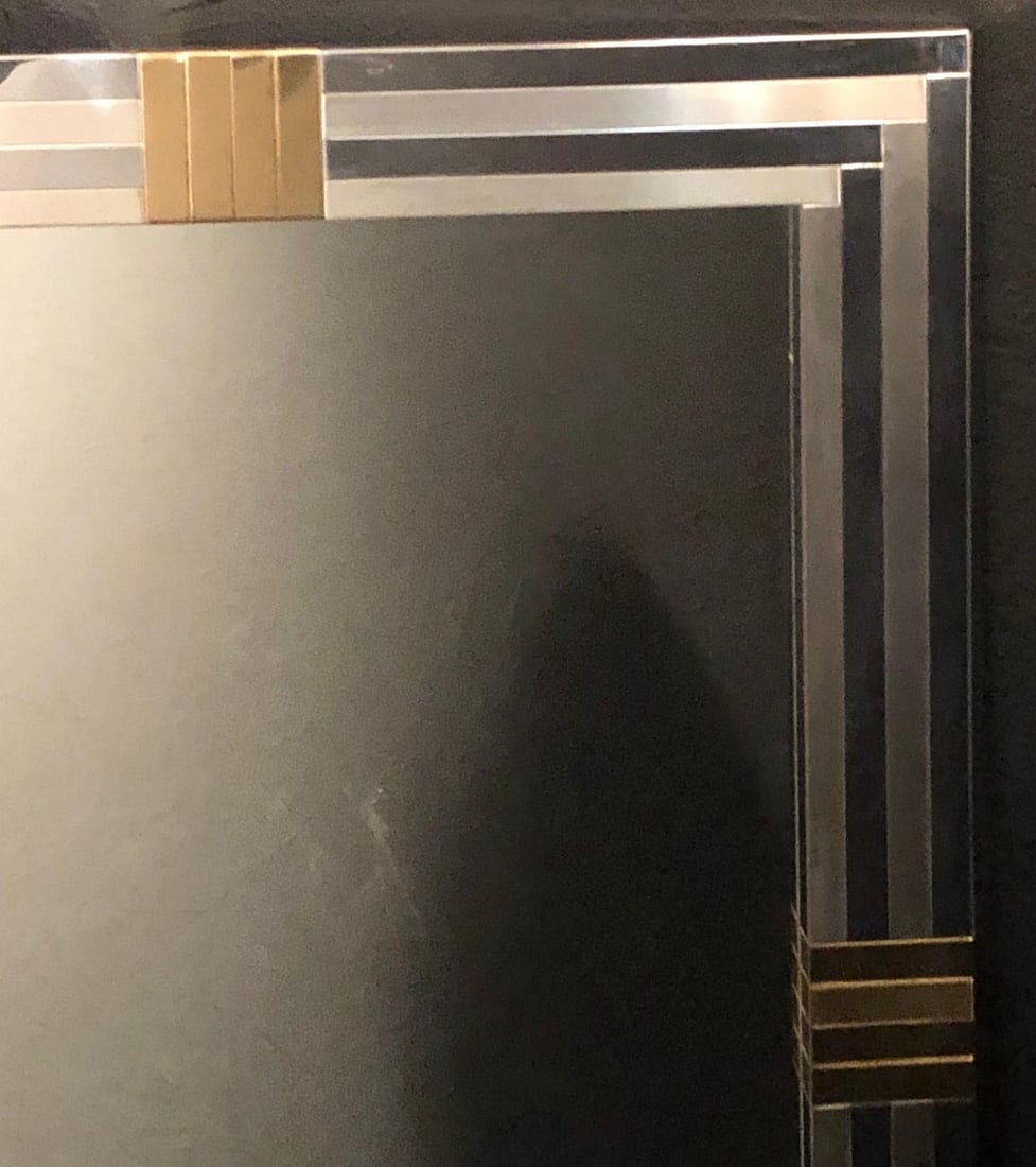 Steel and Brass Hollywood Regency Wall or Console Mirror Manner of Maison Jansen - 7