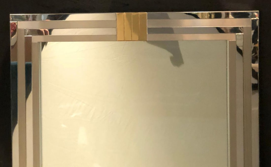 Steel and Brass Hollywood Regency Wall or Console Mirror Manner of Maison Jansen - 8