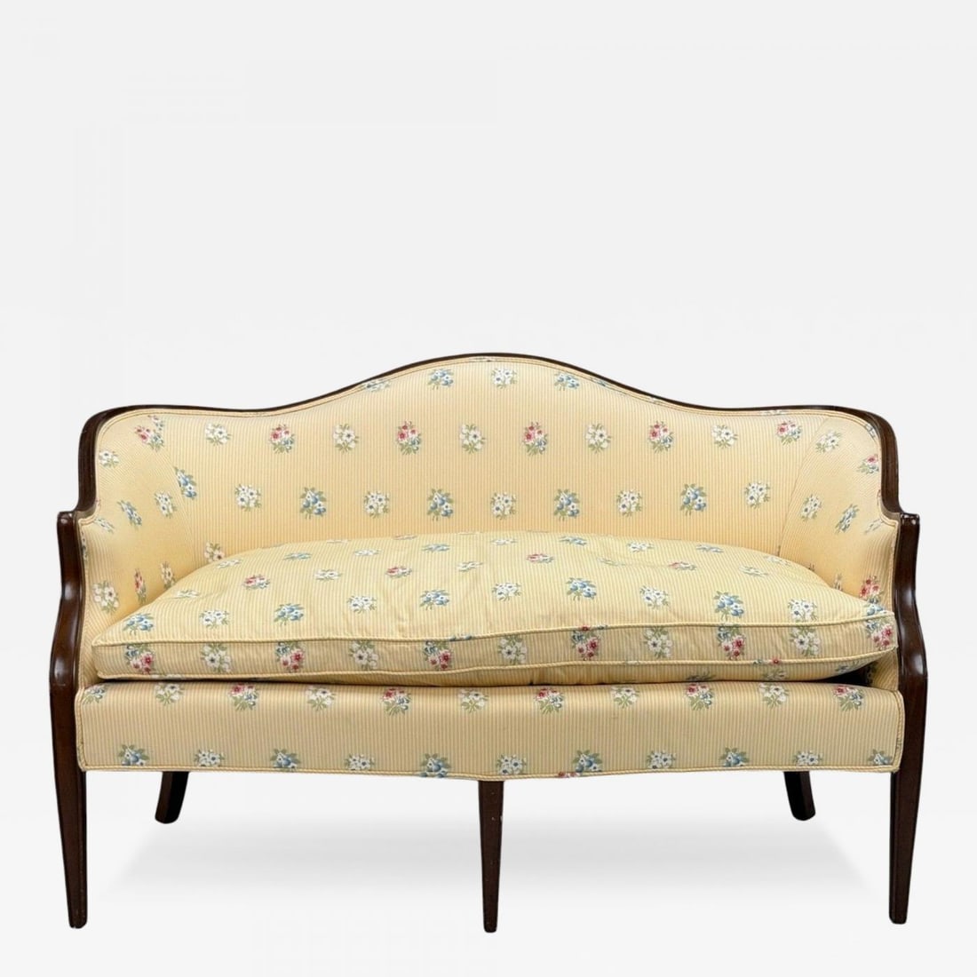 Hepplewhite Style, Mahogany, Scalamandre Upholstery, Loveseat, 1930s - 2