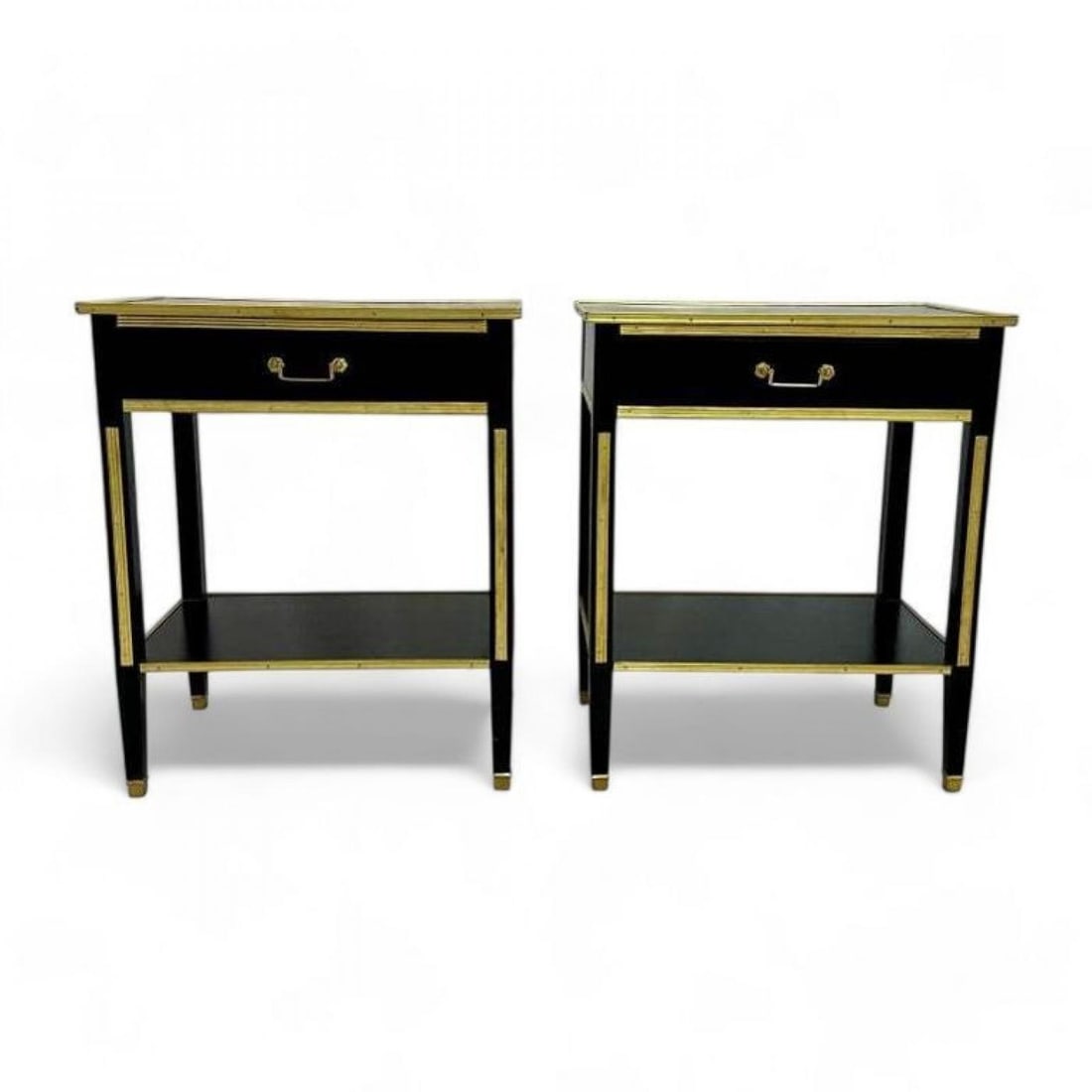 Maison Jansen Style, Hollywood Regency, Nightstands, Black Painted Wood, Brass - 12