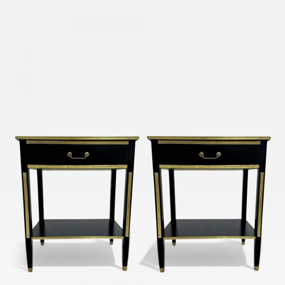 Maison Jansen Style, Hollywood Regency, Nightstands, Black Painted Wood, Brass - 2