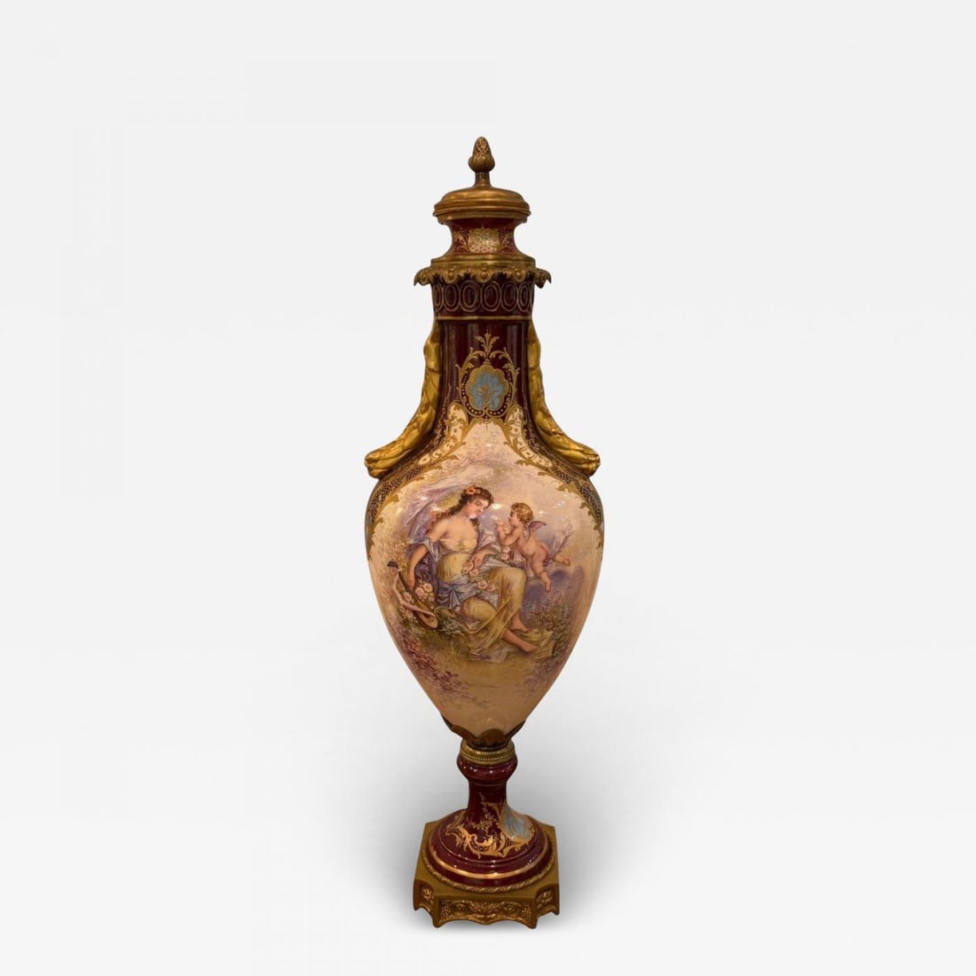 Sevres, Porcelain, Gilt Metal, Vase with Cherub and Maiden, France, 19th C. (1 of 12)