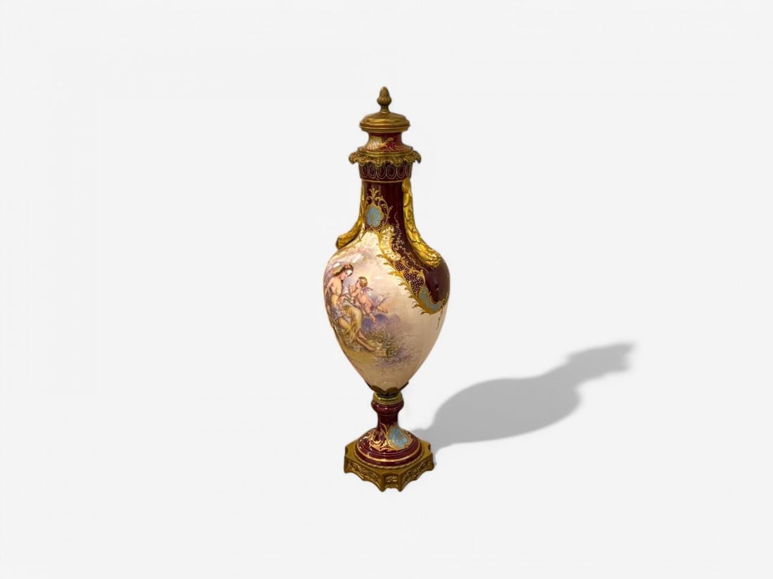 Sevres, Porcelain, Gilt Metal, Vase with Cherub and Maiden, France, 19th C. - 5