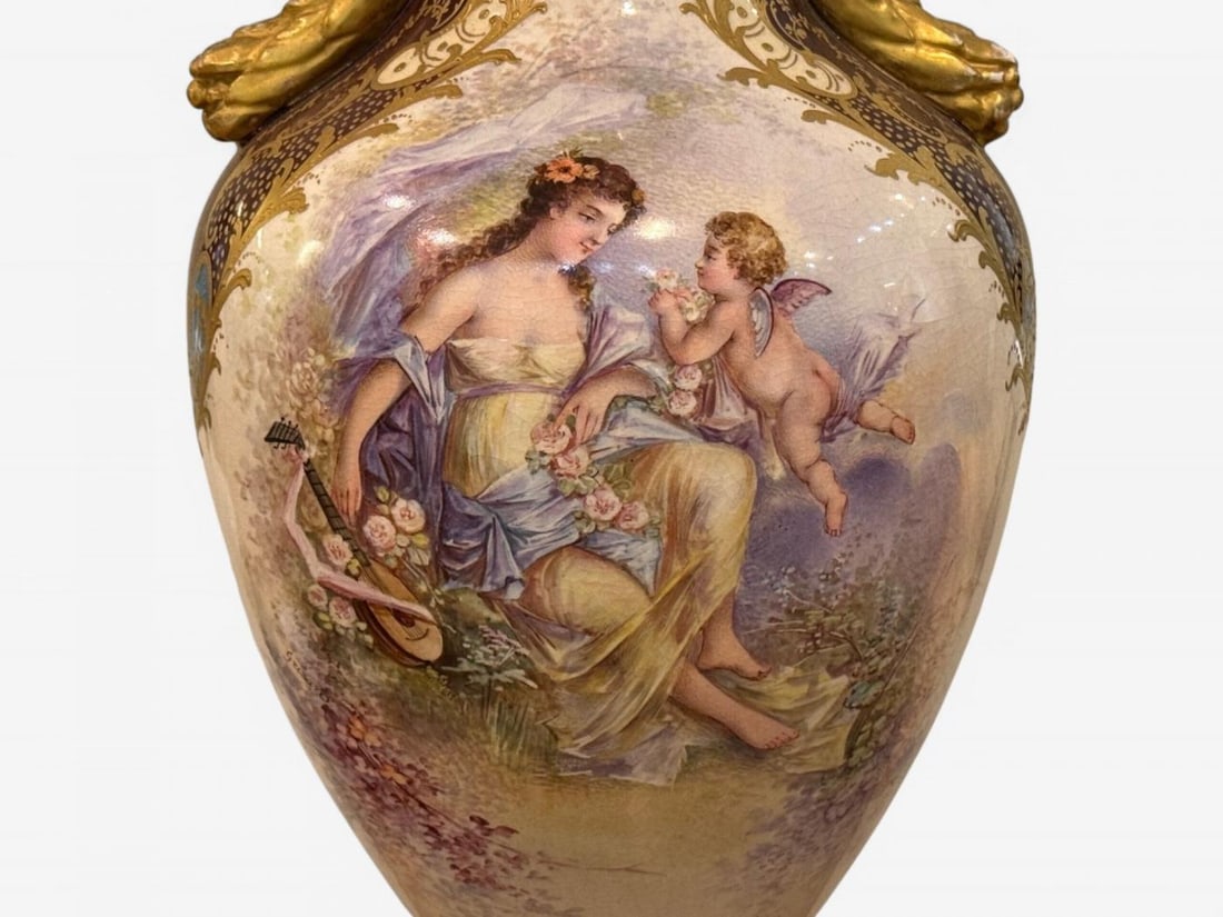 Sevres, Porcelain, Gilt Metal, Vase with Cherub and Maiden, France, 19th C. - 7