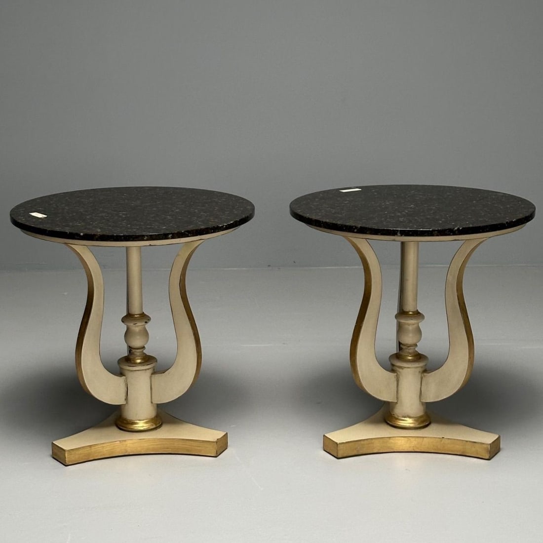 Regency, Side Tables, Pedestals, Ivory Paint, Giltwood, Marble Tops, USA, 1960s - 4