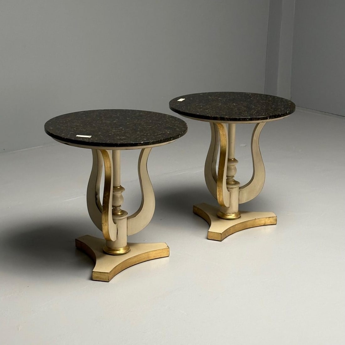Regency, Side Tables, Pedestals, Ivory Paint, Giltwood, Marble Tops, USA, 1960s - 6