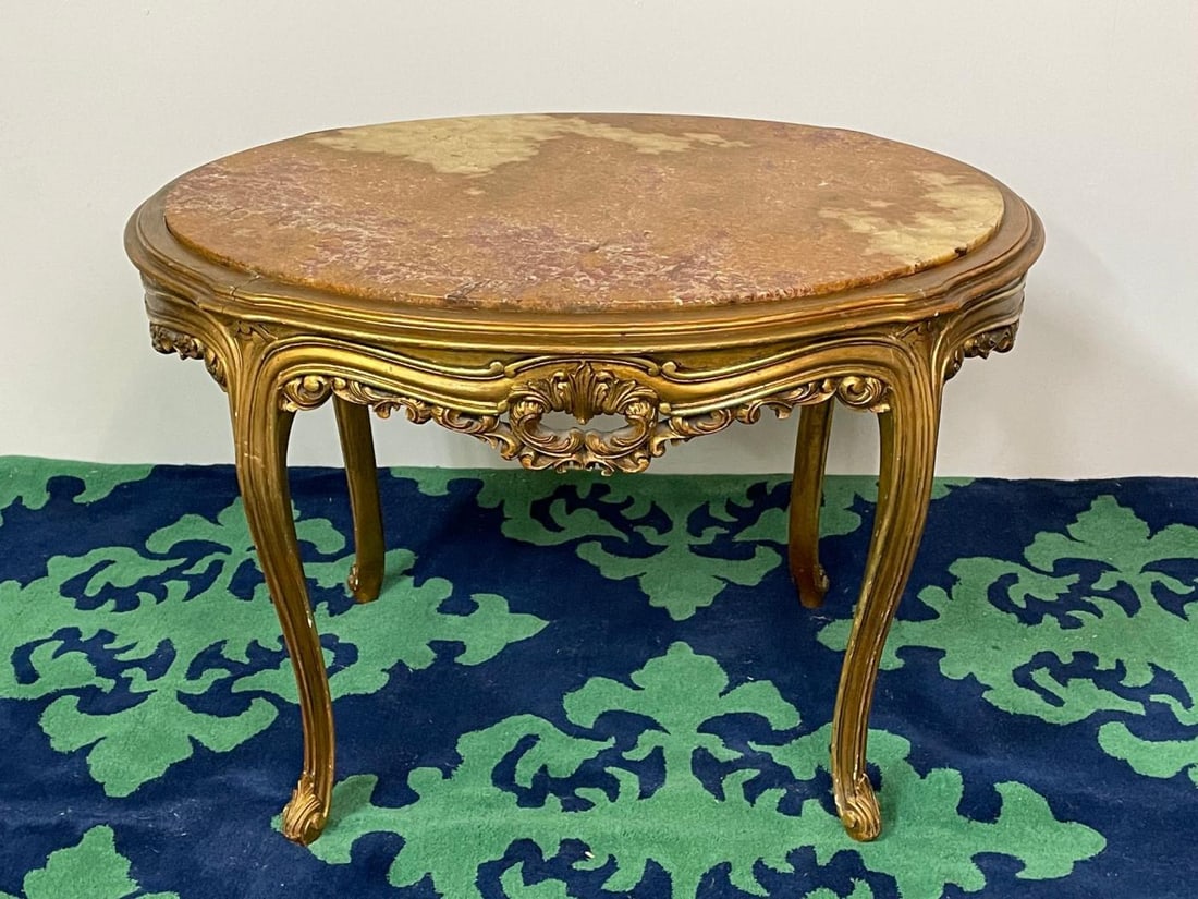 Louis XV Style French Center, End Table, Giltwood, Marble Top, Accent Table - 3