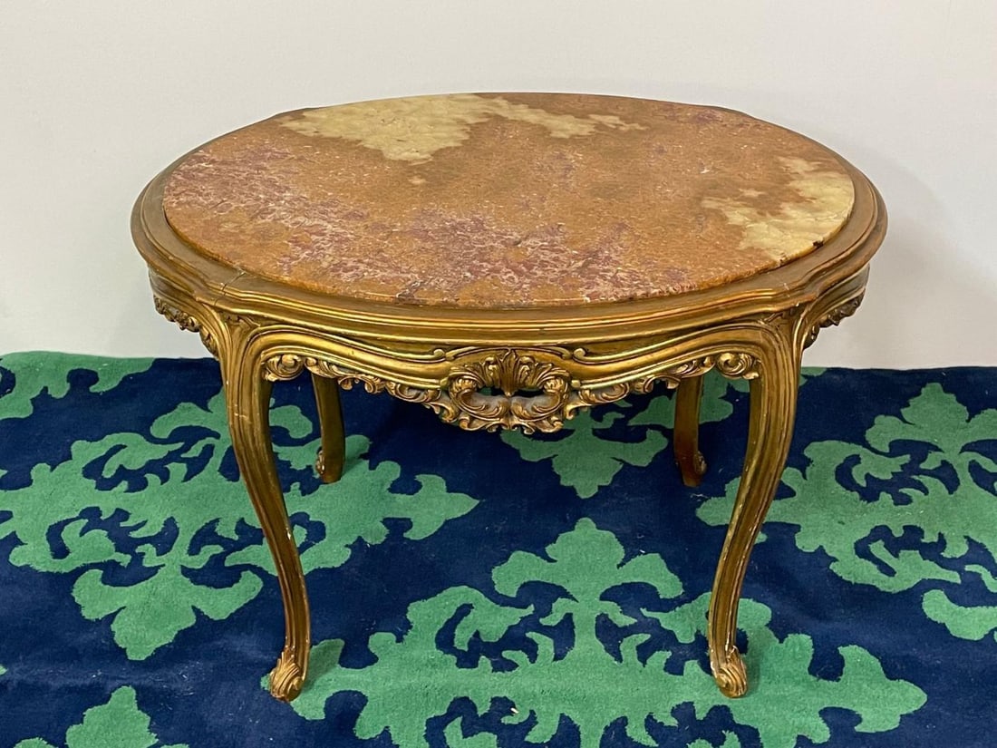 Louis XV Style French Center, End Table, Giltwood, Marble Top, Accent Table - 5