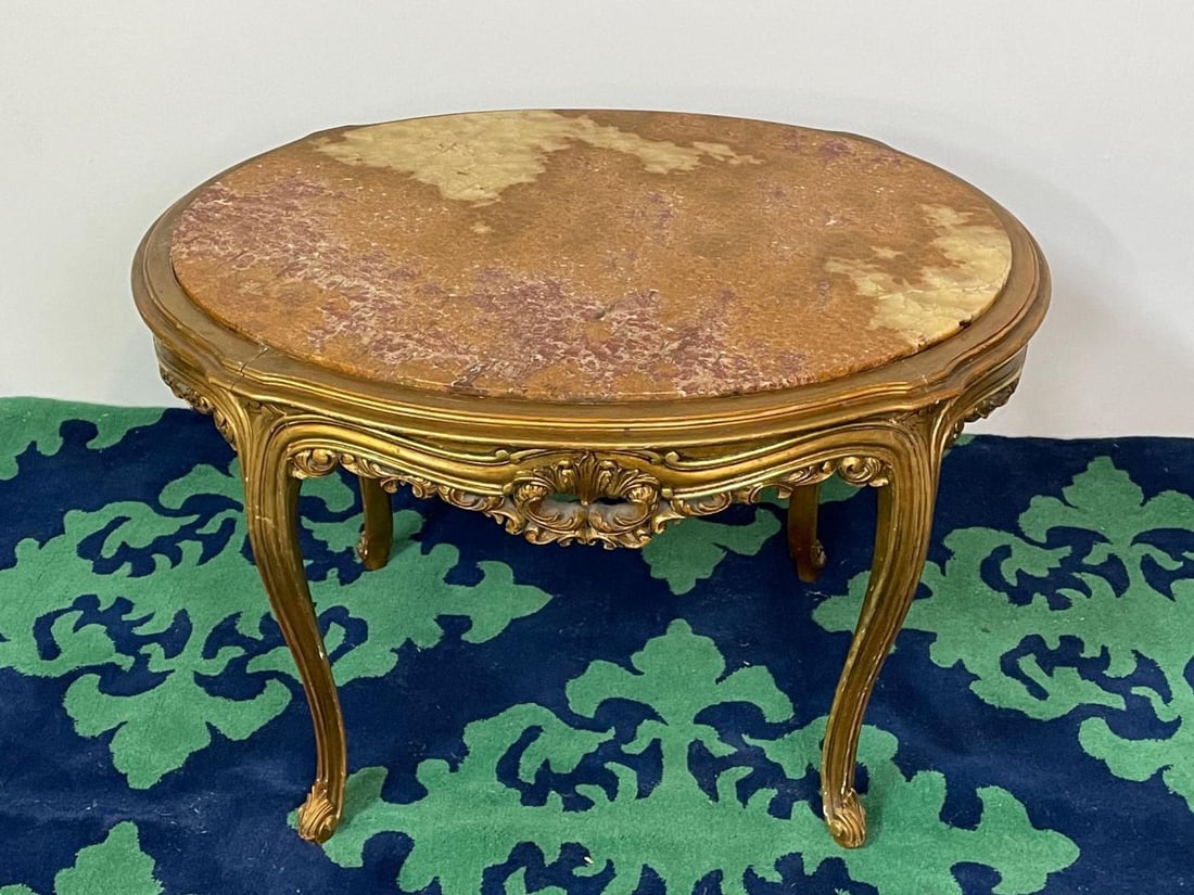 Louis XV Style French Center, End Table, Giltwood, Marble Top, Accent Table - 7
