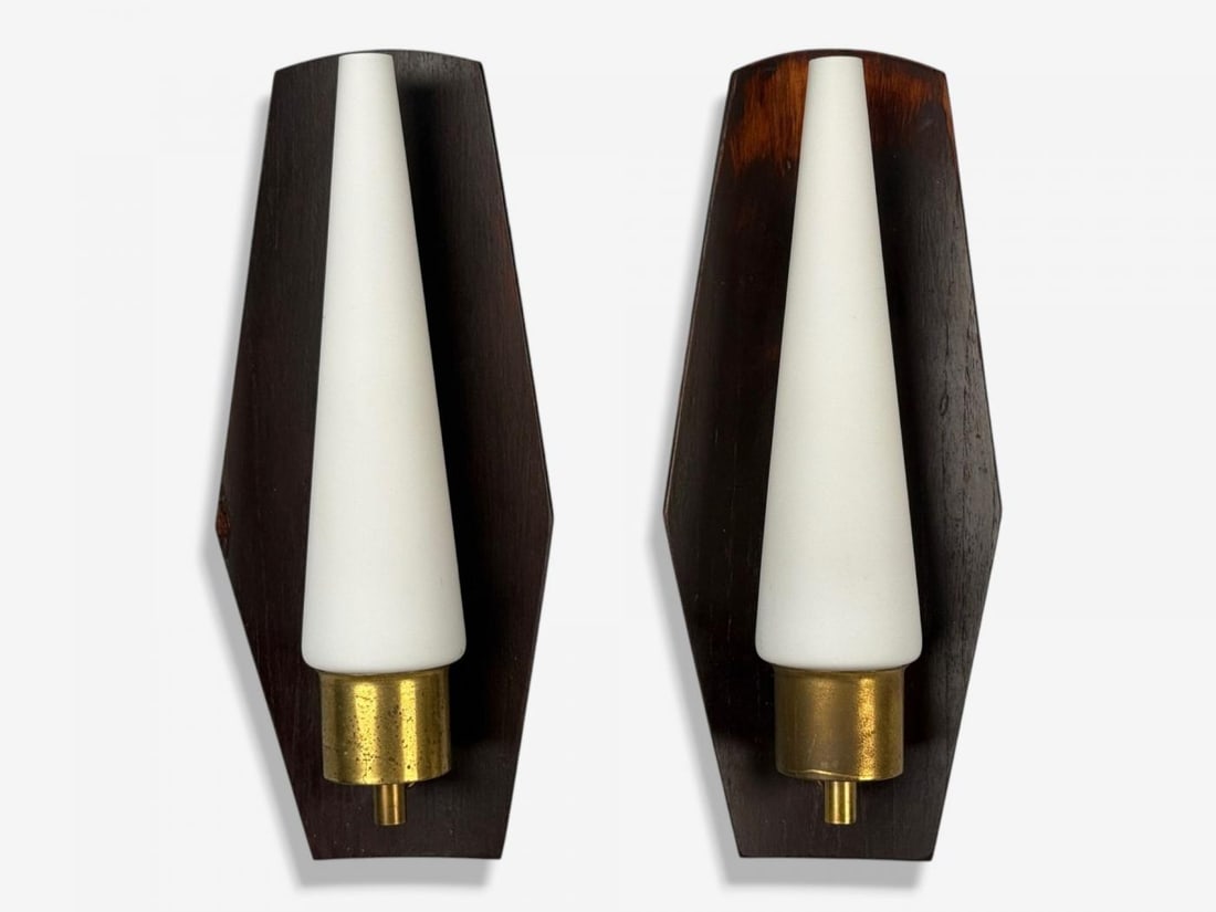 Danish Modern, Teak, Brass, Opaline Glass, Wall Lights, Denmark, 1960s - 3