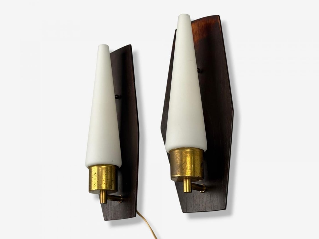 Danish Modern, Teak, Brass, Opaline Glass, Wall Lights, Denmark, 1960s - 5