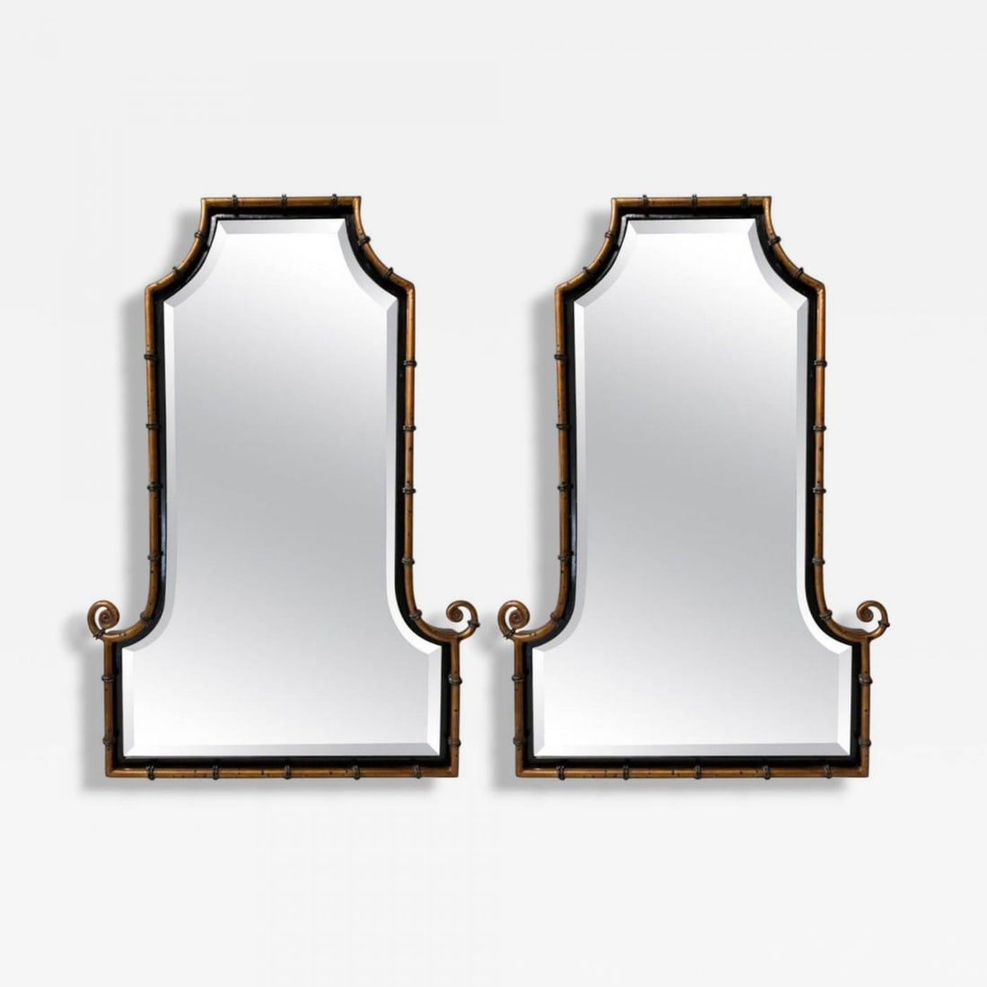 Hollywood Regency, Faux Bamboo Gilt Metal, Pagoda Form Wall Mirrors, USA, 1960s - 2
