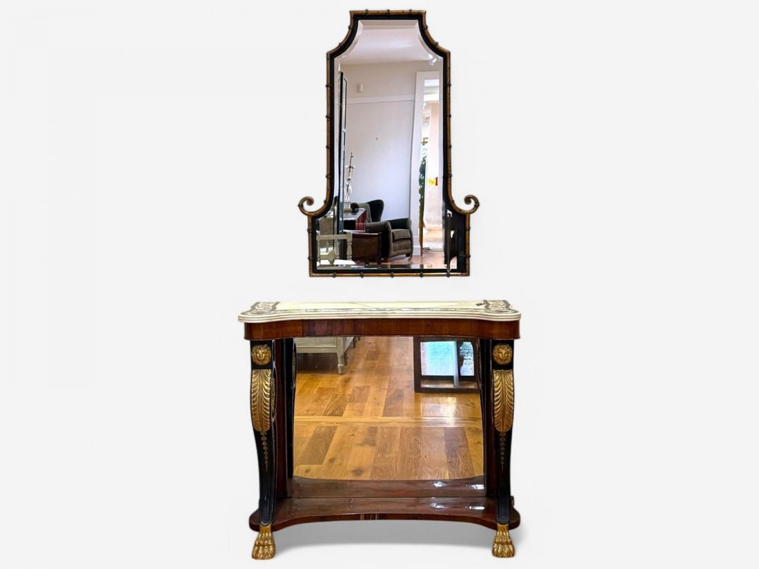 Hollywood Regency, Faux Bamboo Gilt Metal, Pagoda Form Wall Mirrors, USA, 1960s - 4