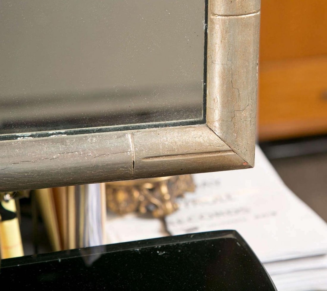 Chinoiserie Hand Painted Style Faux Silver Bamboo Mirror Decorative - 5